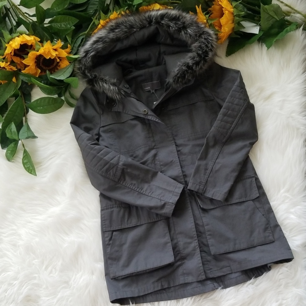 NWOT Vince Faux Fur Trimmed Hood Anorak